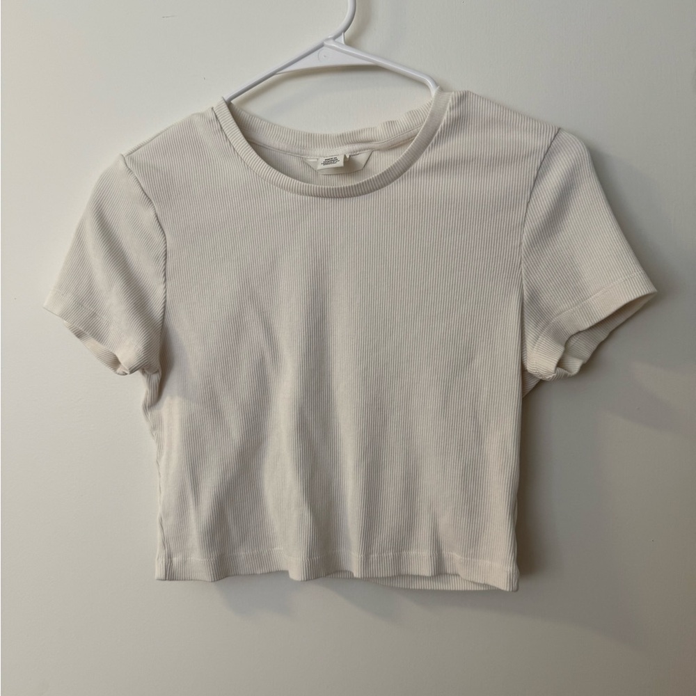 H&M Cream Ribbed Crop Top